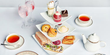 Afternoon Tea at the Glasgow Marriott Hotel - closeup with cakes, scones and sandwiches 