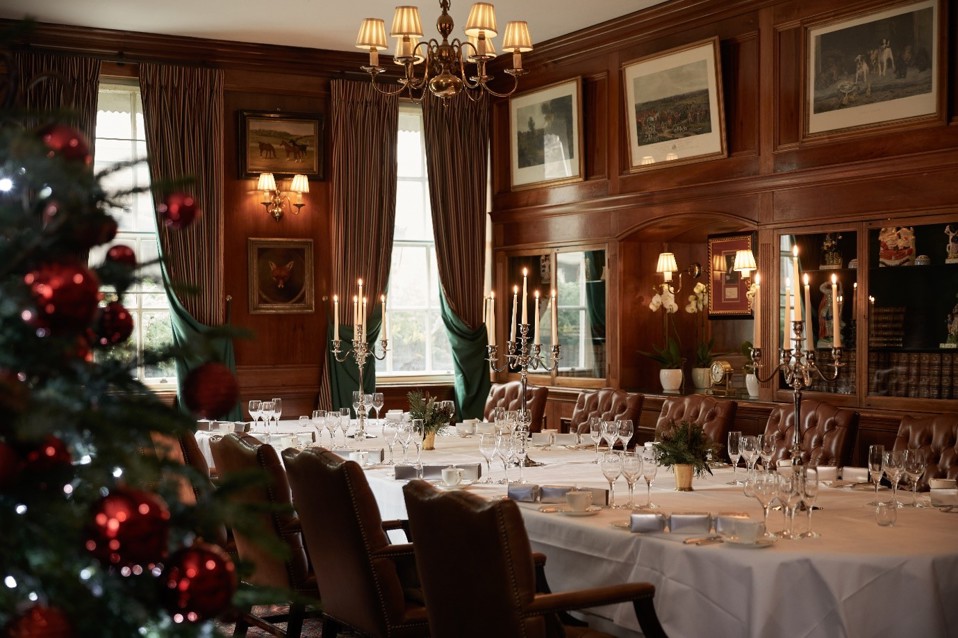 The Chesterfield Mayfair Afternoon Tea and Dining Area - The Butler's Restaurant Decorated with Christmas Tree and candle lighting